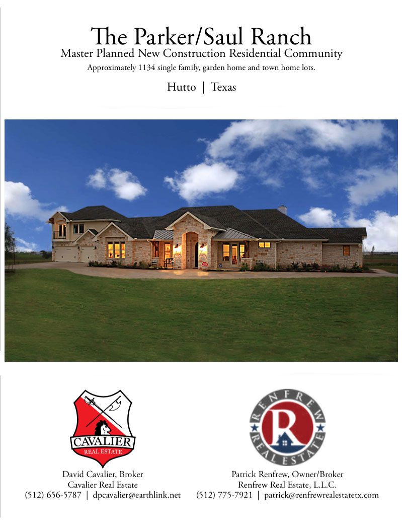 The Parker/Saul Ranch, Master Planned New Construction Residential Community with approximately 1134 single family, garden home and town home lots, Hutto TX